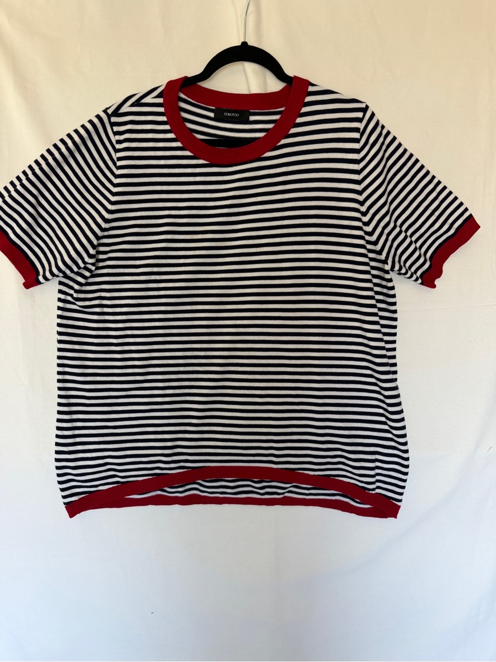Striped Knit Top navy and white with red trim XL